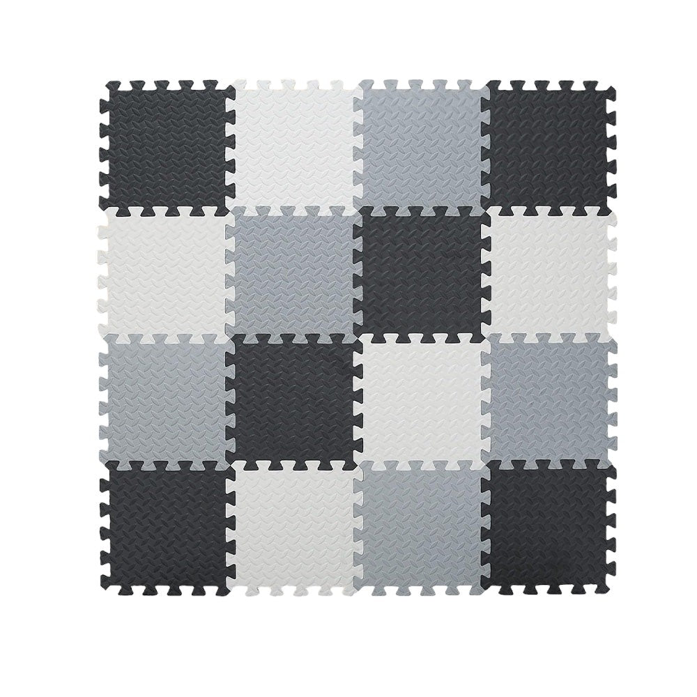 16 - Piece Interlocking Foam Play Mats, Grey, White & Black for Kids - Babies Mall