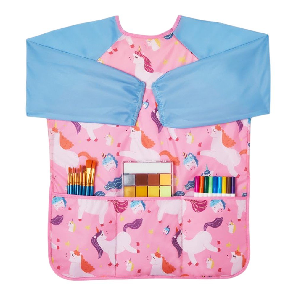2 Kids’ Art Smocks, Waterproof, 3 Pockets, Ages 3 - 8, Pink & Blue - Babies Mall
