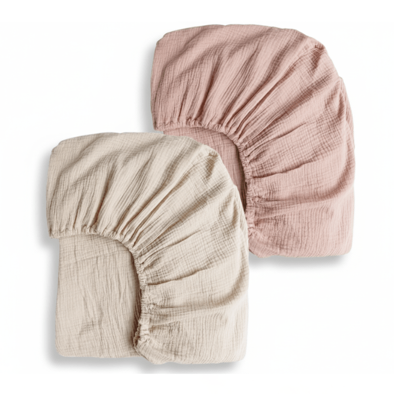 2 - Pack Crib & Playard Muslin Sheets, Deep Pocket, 360° Elastic Fit - Babies Mall