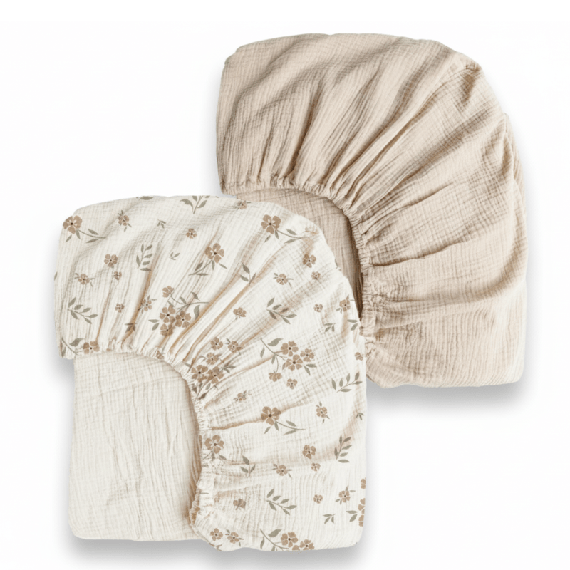 2 - Pack Crib & Playard Muslin Sheets, Deep Pocket, 360° Elastic Fit - Babies Mall
