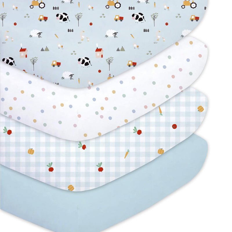 4 Pack Set Fitted Sheets for Standard Crib and Toddler Mattress - Babies Mall