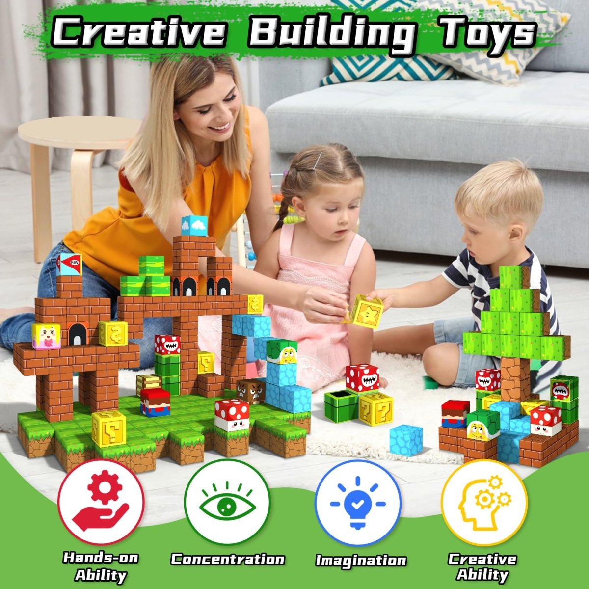 54 Magnetic Cubes with Game Pieces, STEM Building Toy for Kids 3+ - Babies Mall