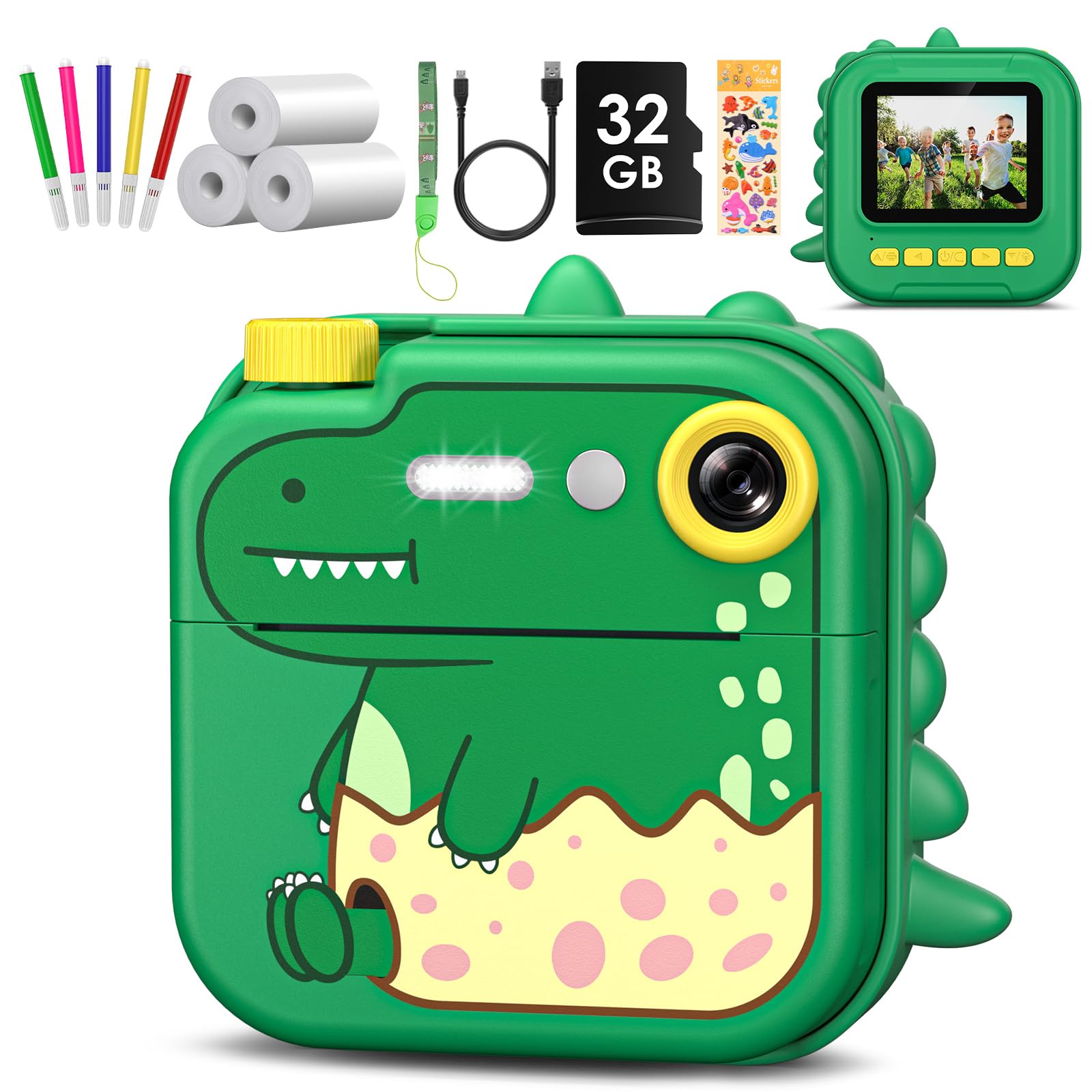 Instant Kids Camera with 2.4” Screen, 1080P, 32GB & Printing Paper