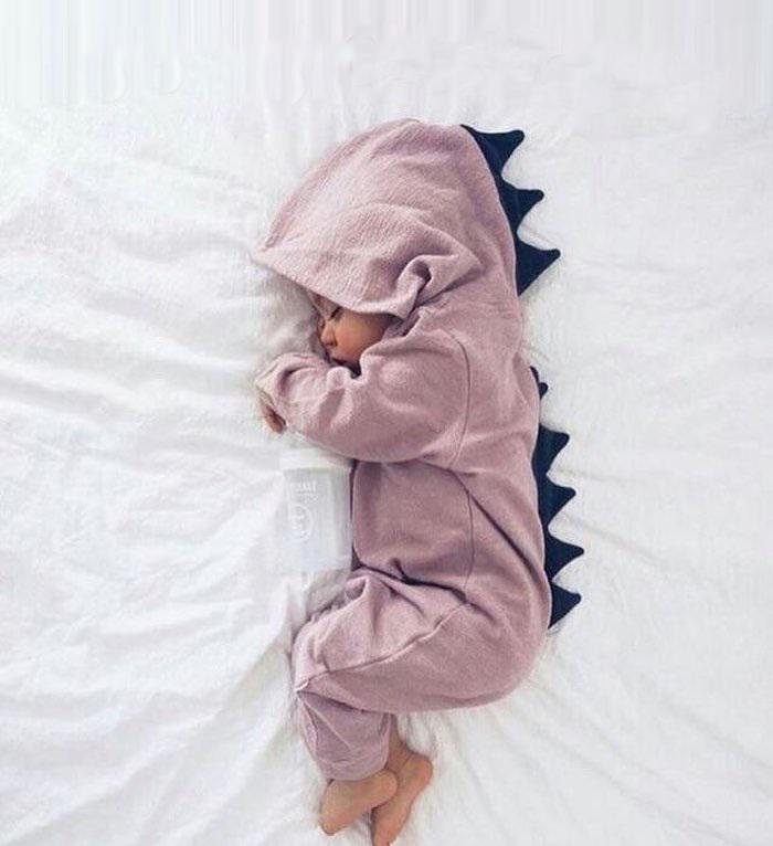 Baby Dinosaur Onesie with 3D Spikes, Cotton Blend Outfit Four Colors - Babies Mall