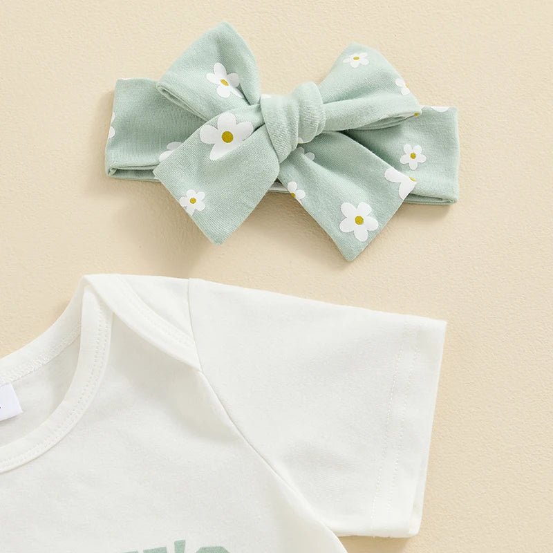 Baby Girls Outfit Short Sleeve Romper - Floral Shorts - Hairband Set Casual Clothes - Babies Mall