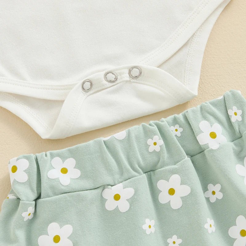 Baby Girls Outfit Short Sleeve Romper - Floral Shorts - Hairband Set Casual Clothes - Babies Mall