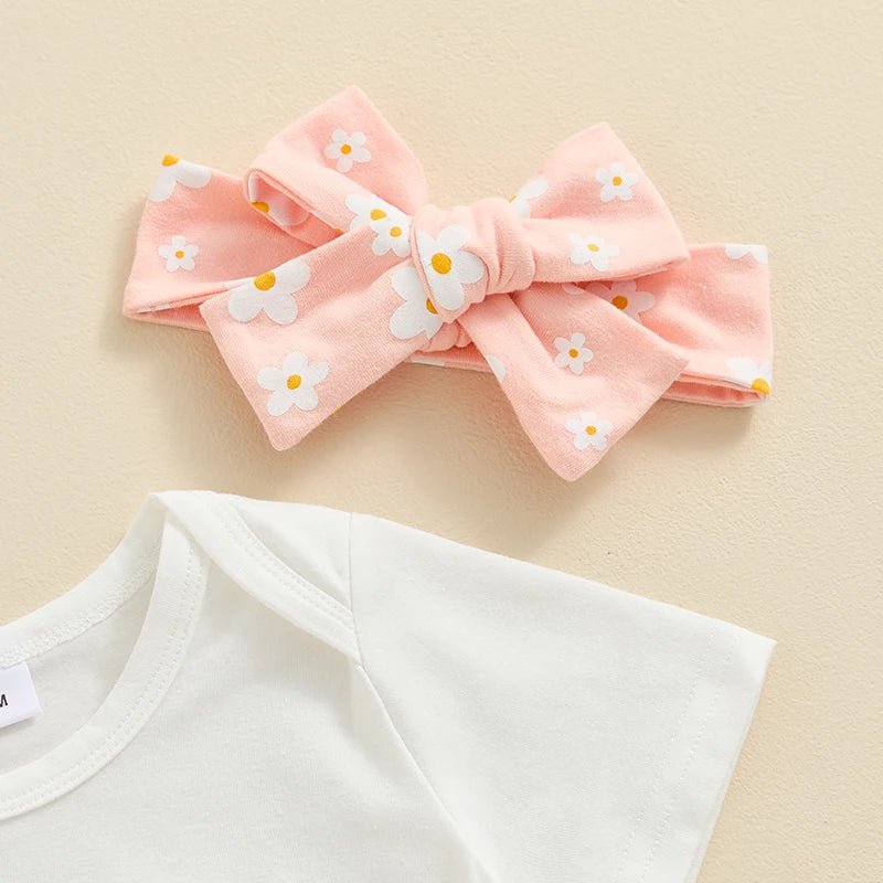 Baby Girls Outfit Short Sleeve Romper - Floral Shorts - Hairband Set Casual Clothes - Babies Mall