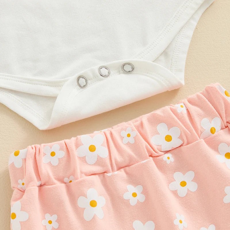 Baby Girls Outfit Short Sleeve Romper - Floral Shorts - Hairband Set Casual Clothes - Babies Mall