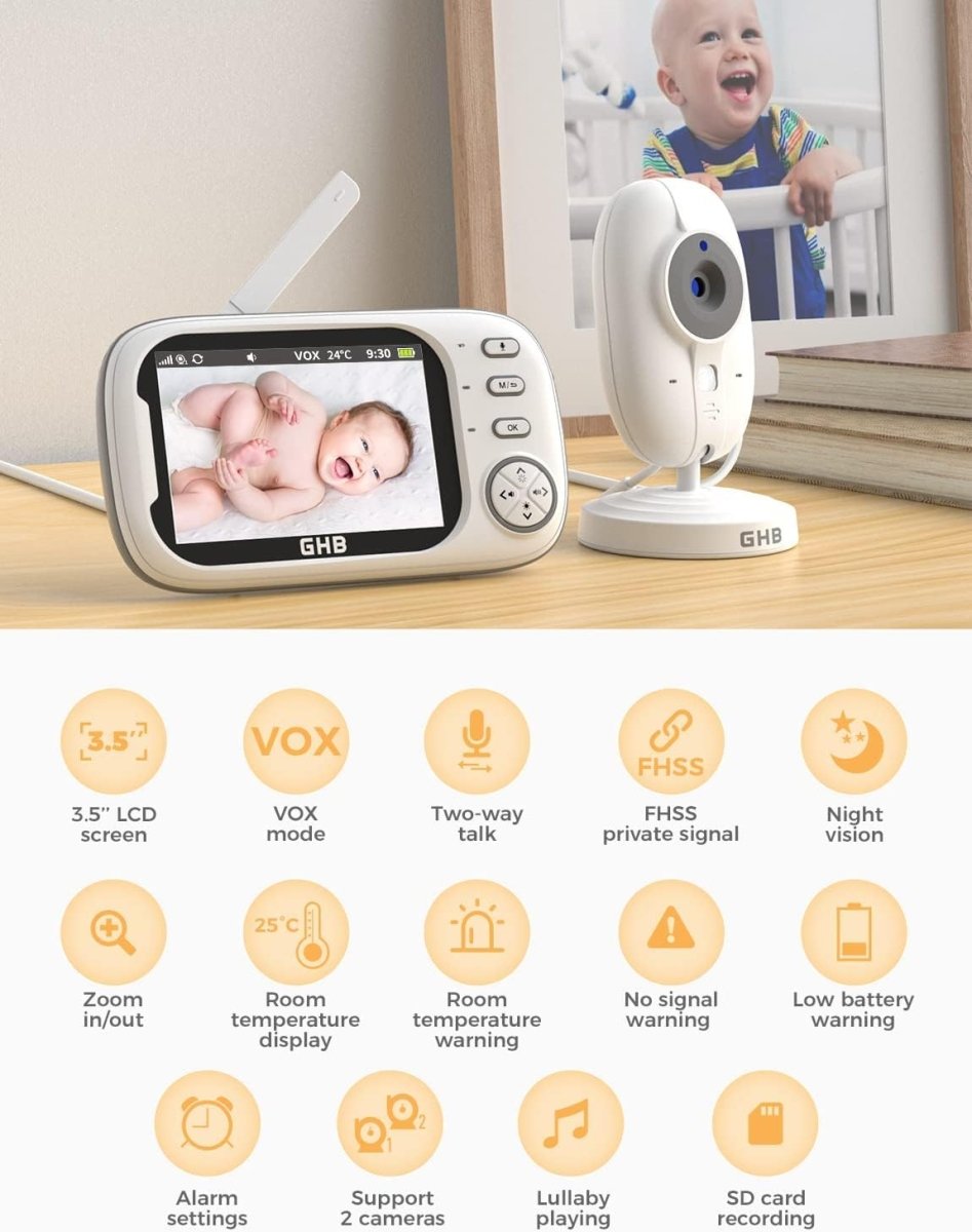 Baby Monitor with 3.5” LCD, Dual Cameras, Temperature Sensor - Babies Mall