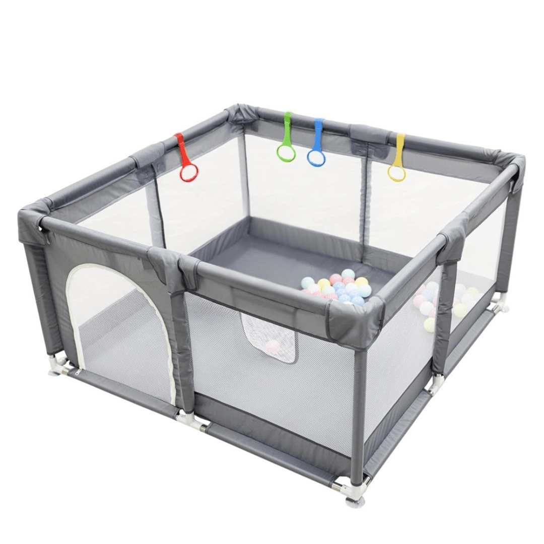 Baby Playpen with Padded Frame, Mesh Walls, Balls & Pull Rings - Babies Mall