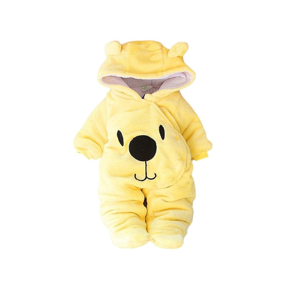 Baby Winter Hooded Romper, Plush, Warm, Button Closure - Babies Mall