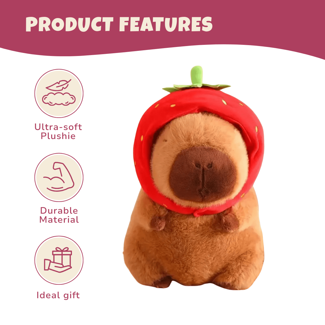 Capybara Plush Strawberry Hat or Turtle Backpack, Cotton 15.7 inches - Babies Mall