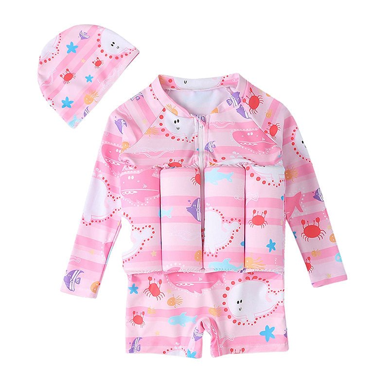 Children's Swimsuit with Removable Floats, One - Piece Rash Guard - Babies Mall