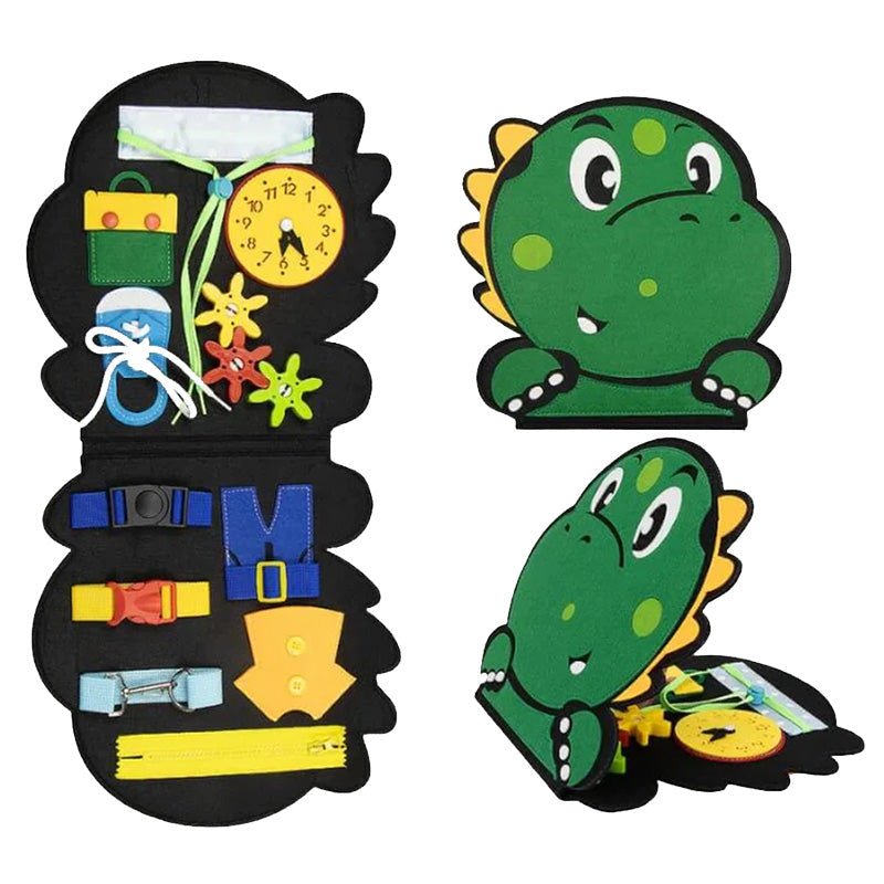 Dinosaur - Themed Sensory Busy Board with Gears, Zippers & Buttons - Babies Mall