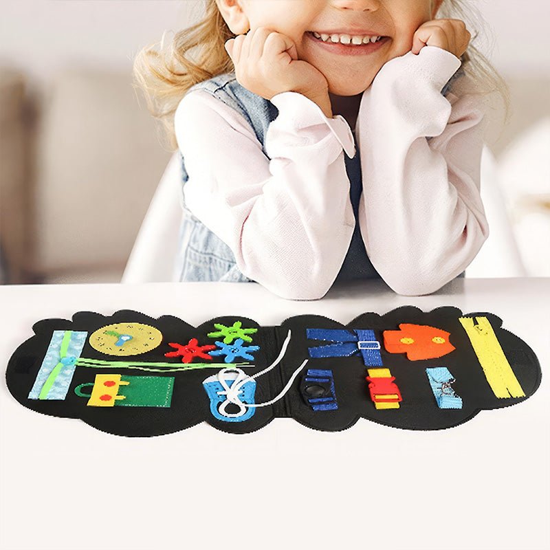 Dinosaur - Themed Sensory Busy Board with Gears, Zippers & Buttons - Babies Mall