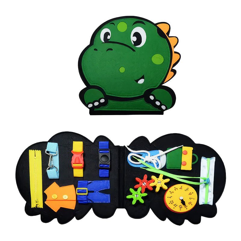 Dinosaur - Themed Sensory Busy Board with Gears, Zippers & Buttons - Babies Mall