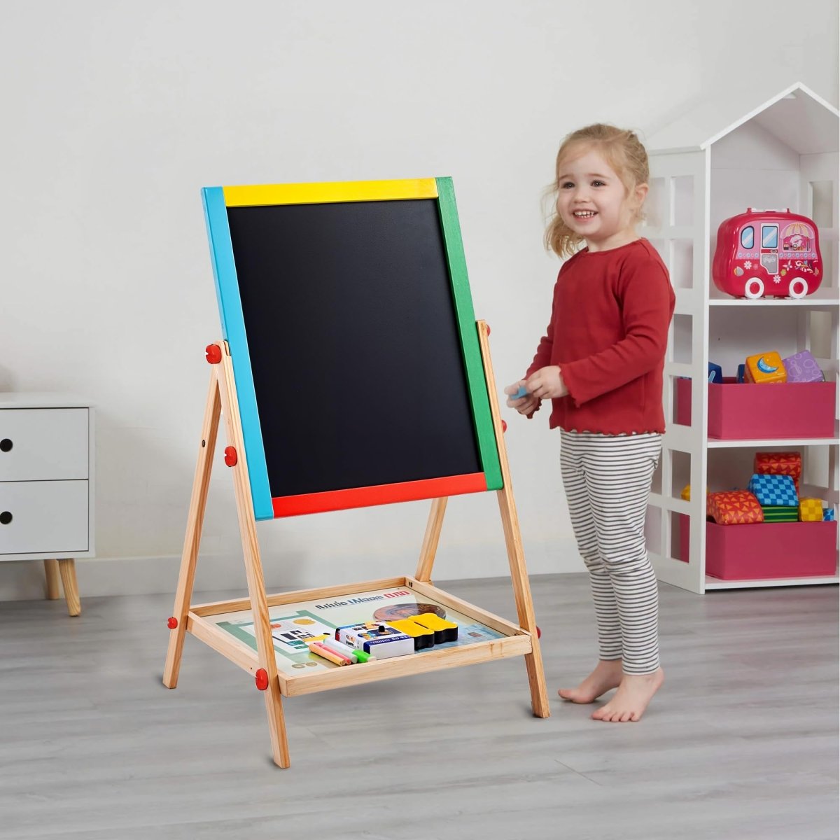 Double - Sided Wooden Kids Board with Tray, Adjustable Height - Babies Mall