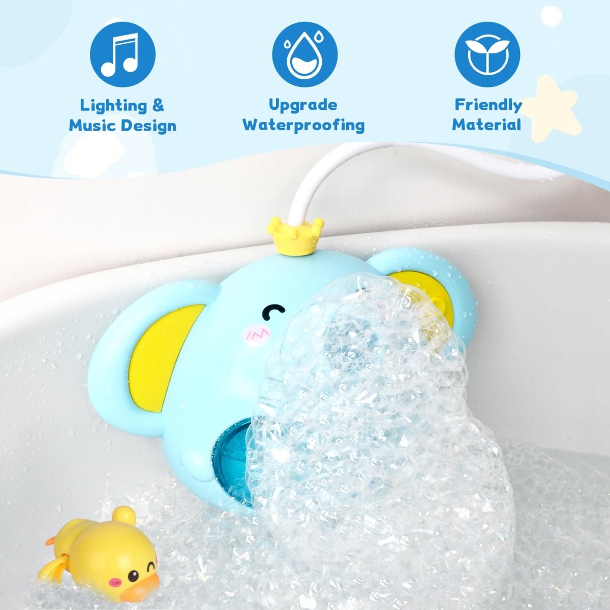 Elephant Bubble Machine - Bath Toy with Music & Floating Duck - Babies Mall