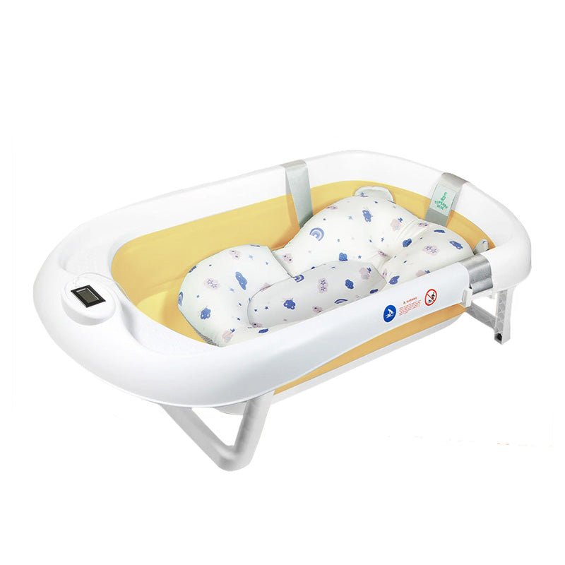 Foldable Baby Bathtub with Integrated Bath Cushion and Thermometer - Babies Mall