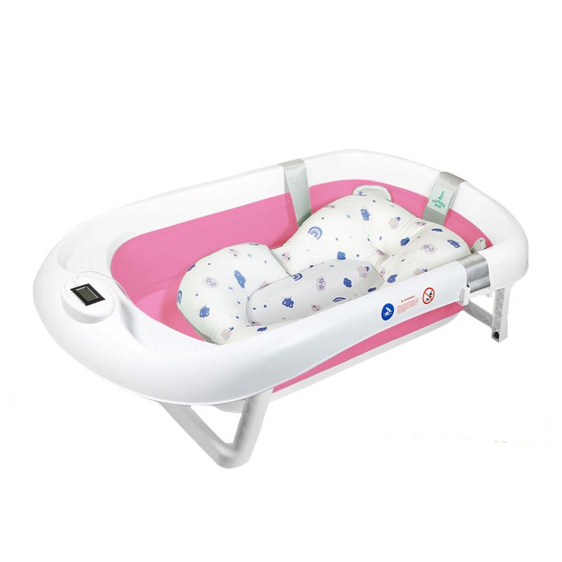 Foldable Baby Bathtub with Integrated Bath Cushion and Thermometer - Babies Mall