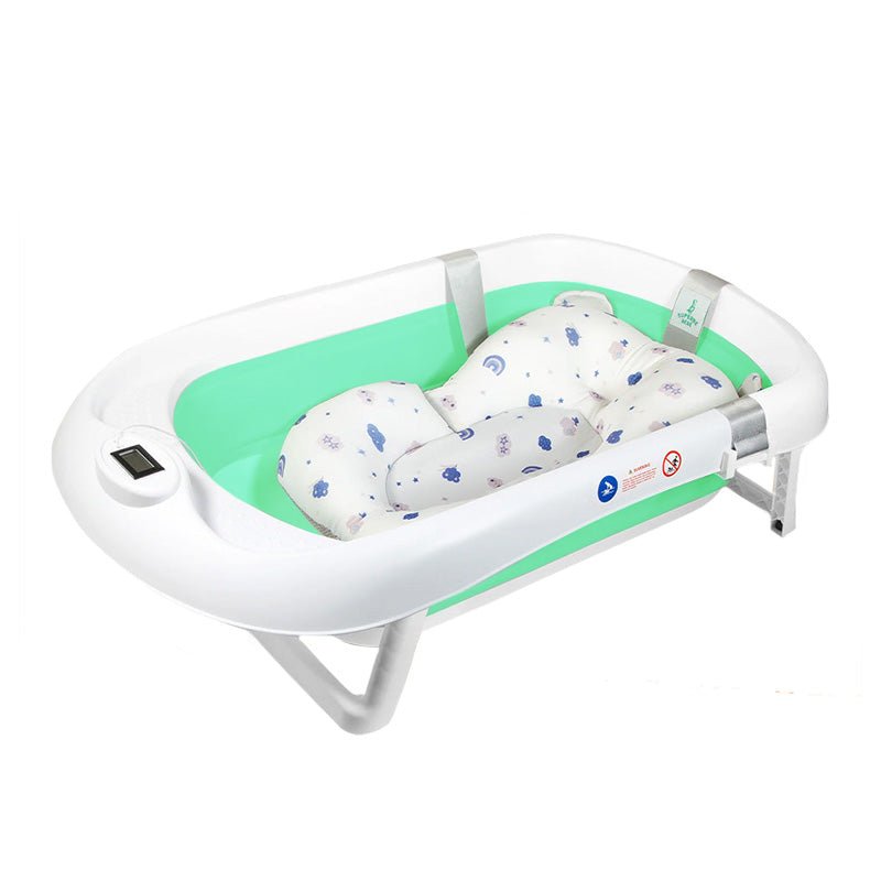 Foldable Baby Bathtub with Integrated Bath Cushion and Thermometer - Babies Mall