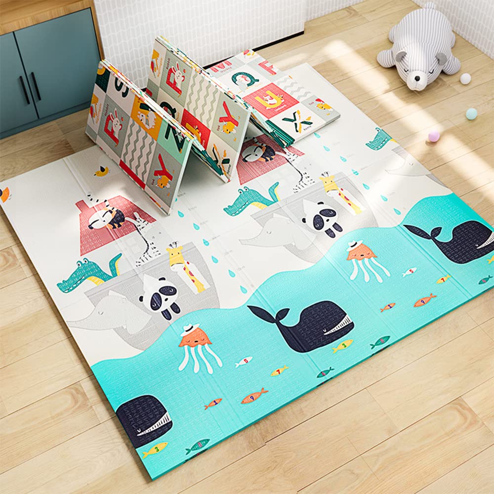 Foldable Baby Play Mat Waterproof Reversible Letters Numbers Foam - Babies Mall
