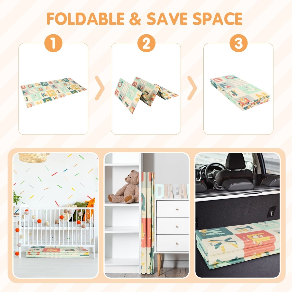Foldable Baby Play Mat Waterproof Reversible Letters Numbers Foam - Babies Mall