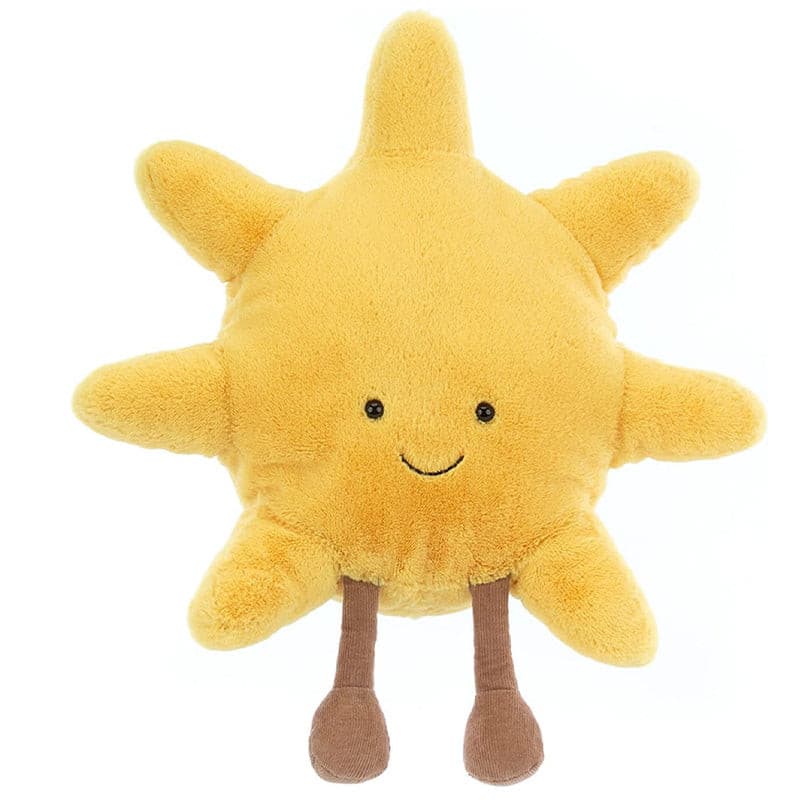 Kawaii Sun Plush with Legs, Yellow Smiling Pillow for Kids and Décor - Babies Mall