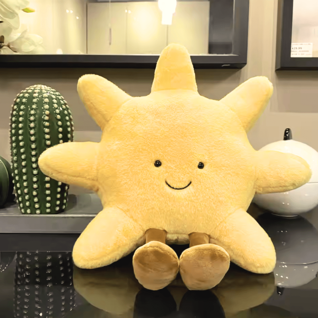 Kawaii Sun Plush with Legs, Yellow Smiling Pillow for Kids and Décor - Babies Mall