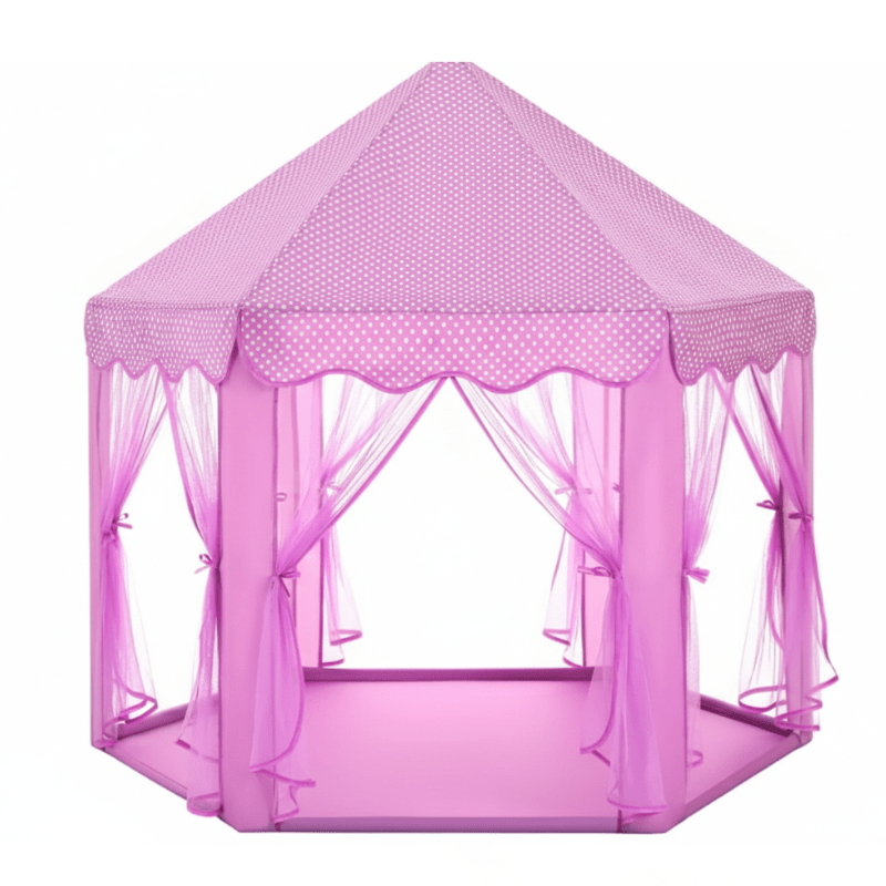 Kids Castle Play Tent with Mesh Curtains and Star String Lights - Babies Mall