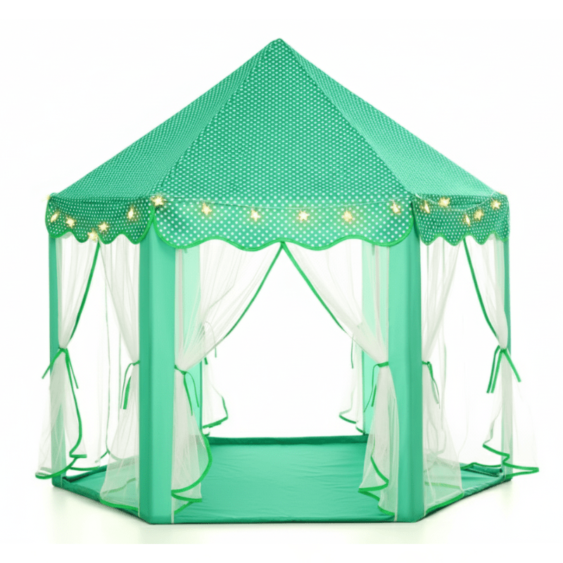 Kids Castle Play Tent with Mesh Curtains and Star String Lights - Babies Mall
