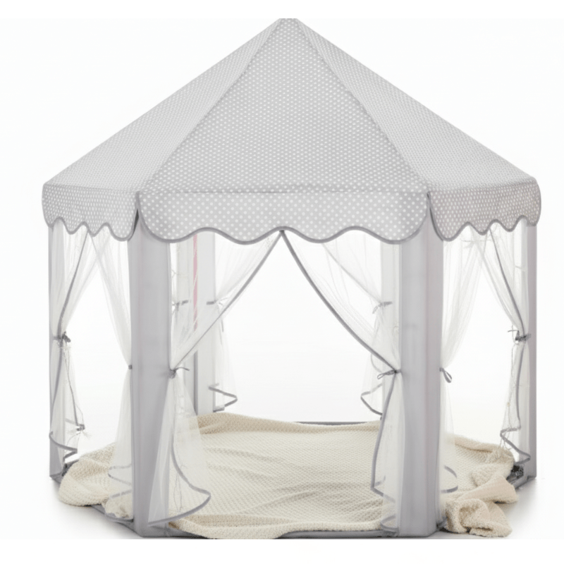 Kids Castle Play Tent with Mesh Curtains and Star String Lights - Babies Mall