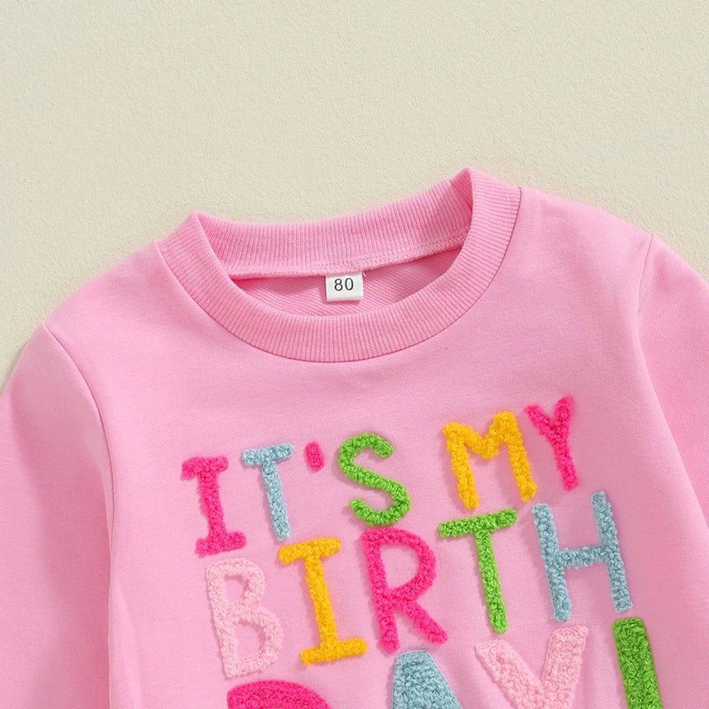 Kids Girls Outfit Long Sleeve Embroidery Letters Sweatshirt Tulle Skirt Birthday Clothes - Babies Mall