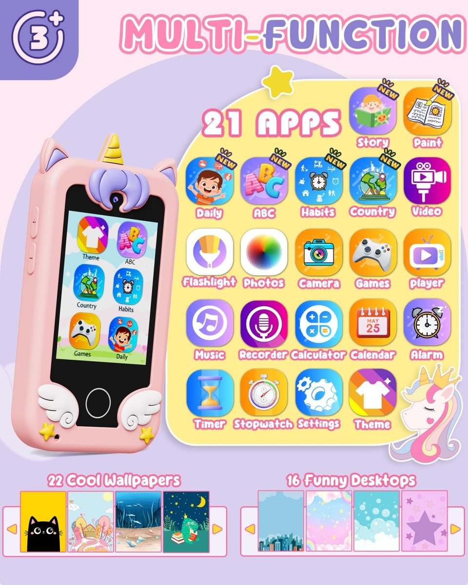 Kids Smart Phone Toy, Dual Camera & MP3 Player, Toddler Learning Games - Babies Mall