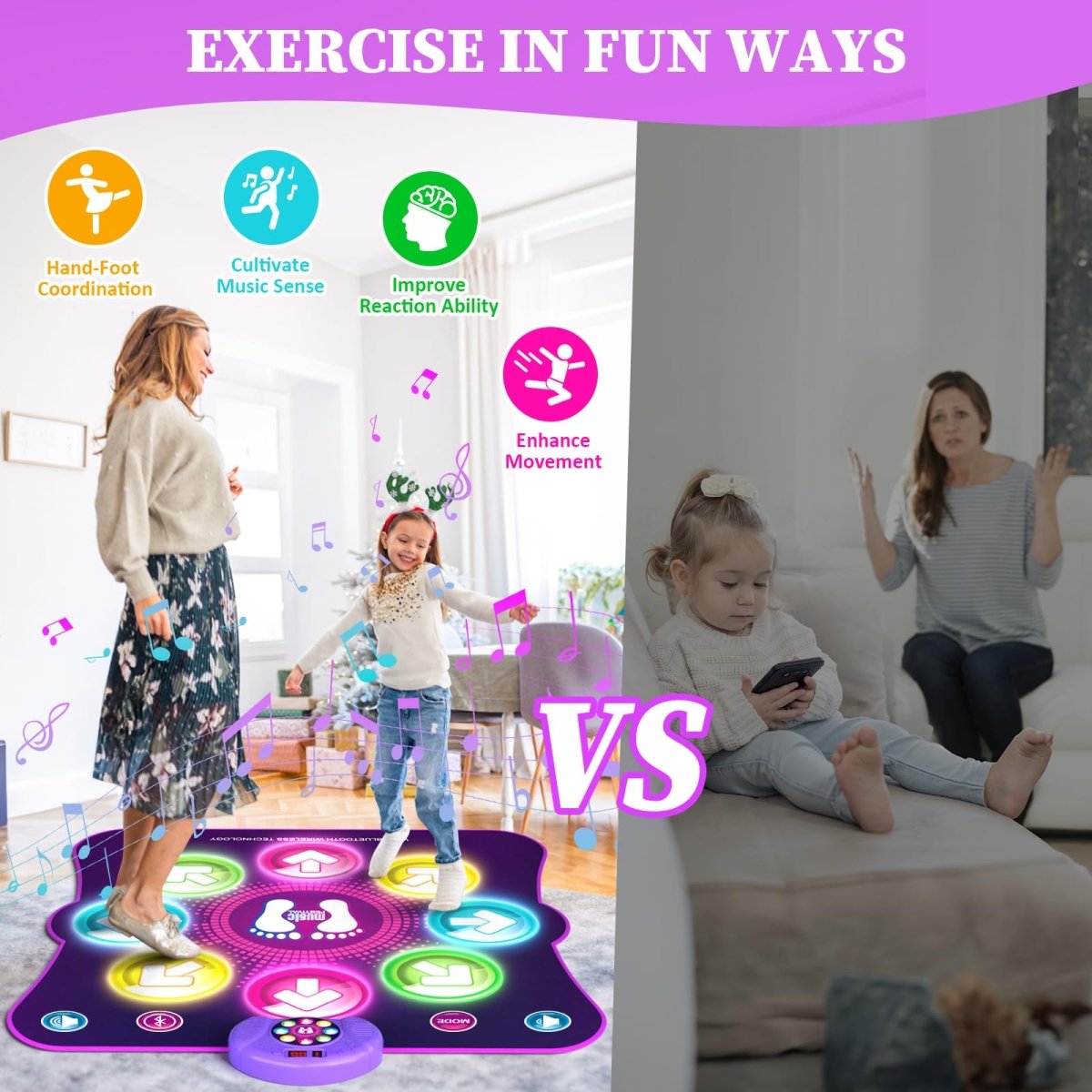 Light - Up Dance Mat for Kids, Bluetooth Music, Rechargeable Game Pad - Babies Mall