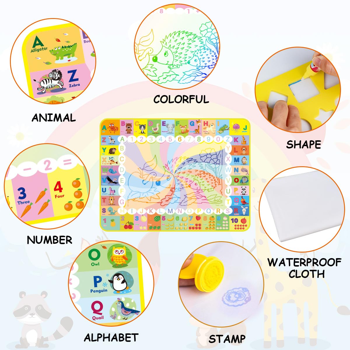 Magic Water Drawing Mat 32.7x20.5in. with 20 Accessories, Stamps, Pens - Babies Mall