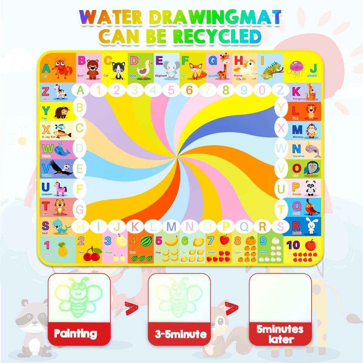 Magic Water Drawing Mat 32.7x20.5in. with 20 Accessories, Stamps, Pens - Babies Mall