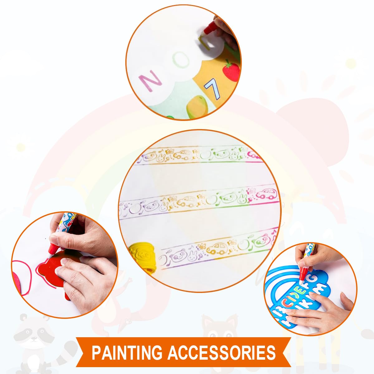Magic Water Drawing Mat 32.7x20.5in. with 20 Accessories, Stamps, Pens - Babies Mall