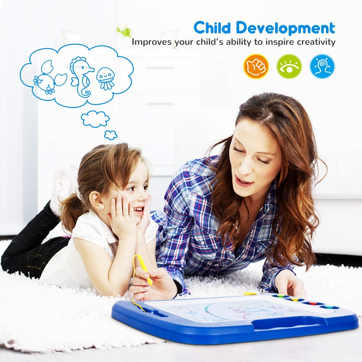 Magnetic Drawing Board for Toddlers 4 - Color Pad with Stamps 10x8in - Babies Mall