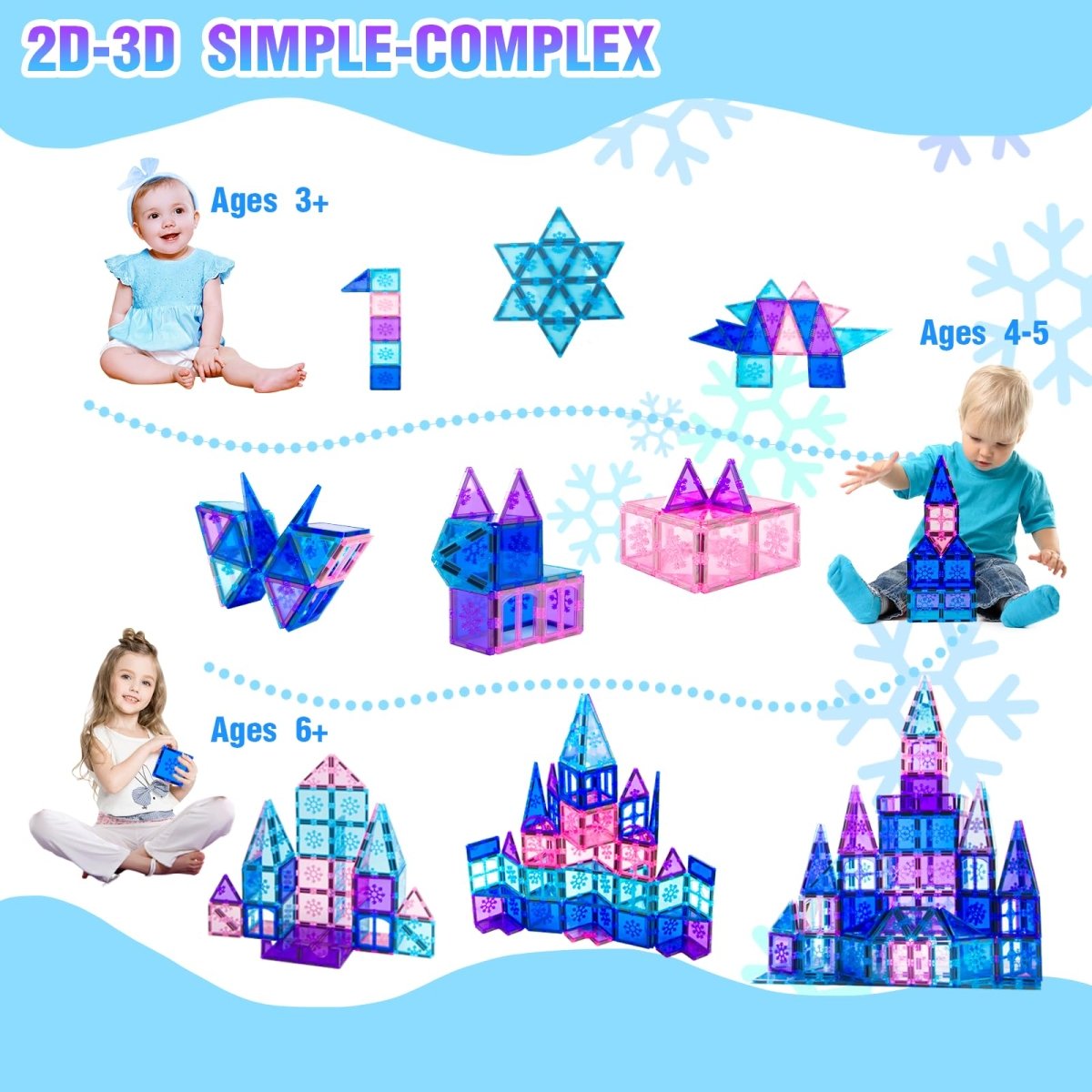 Magnetic Tiles Set 100PCS, Girls Building Blocks Toy 3D Castle - Babies Mall