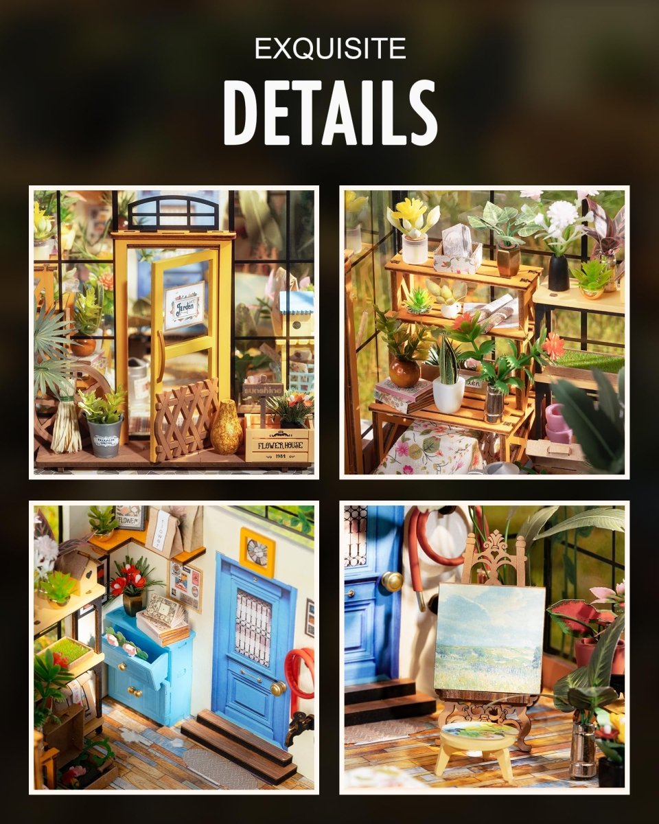 Miniature Greenhouse Kit with Lights, Book Nook Craft for Adults - Babies Mall
