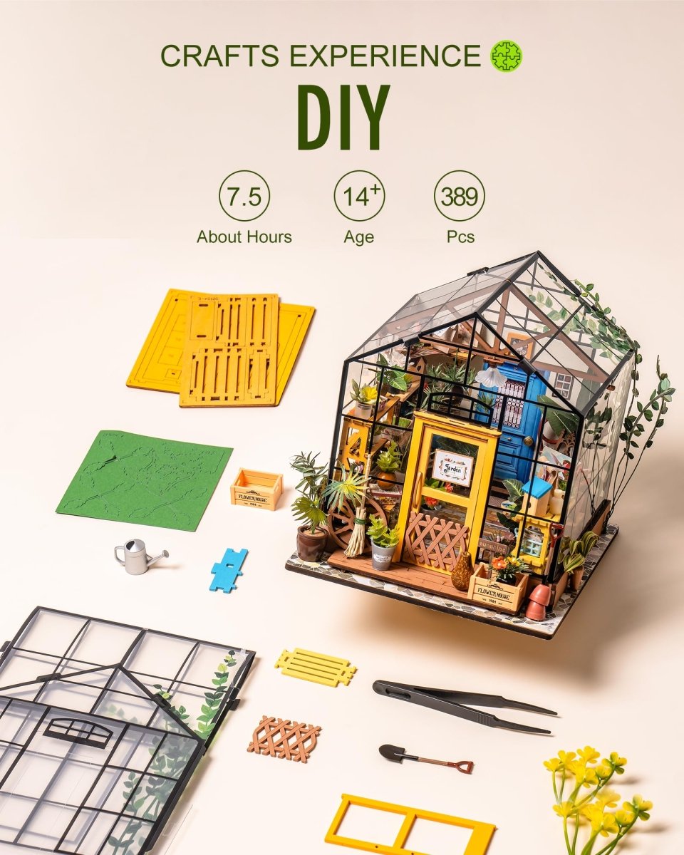 Miniature Greenhouse Kit with Lights, Book Nook Craft for Adults - Babies Mall