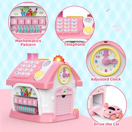 Montessori Activity House with Piano, Car Track, Clock and Shape Sorter - Babies Mall
