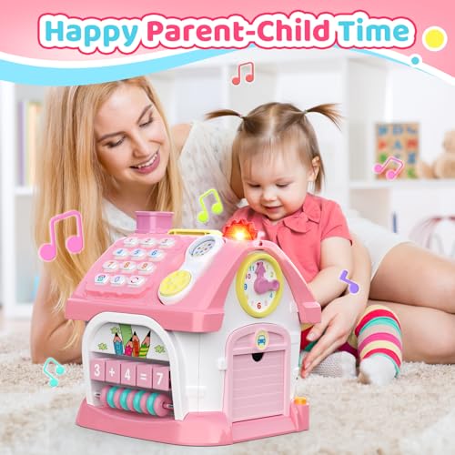 Montessori Activity House with Piano, Car Track, Clock and Shape Sorter - Babies Mall