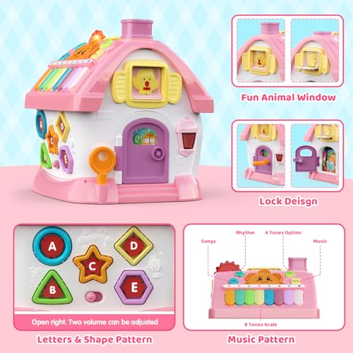 Montessori Activity House with Piano, Car Track, Clock and Shape Sorter - Babies Mall