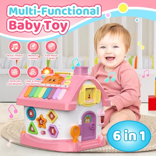 Montessori Activity House with Piano, Car Track, Clock and Shape Sorter - Babies Mall