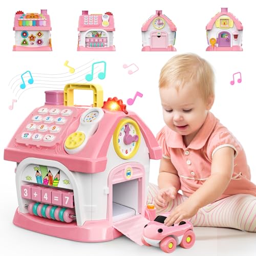 Montessori Activity House with Piano, Car Track, Clock and Shape Sorter - Babies Mall