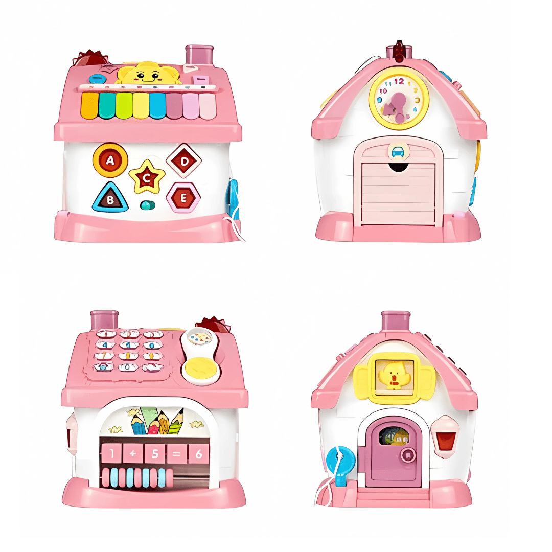 Montessori Activity House with Piano, Car Track, Clock and Shape Sorter - Babies Mall