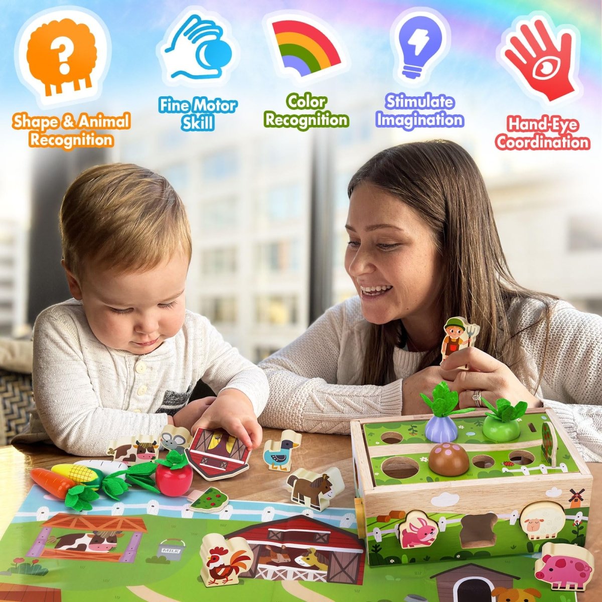 Montessori Carrot Toy with Animals, Storage, Shapes & Sorting - Babies Mall
