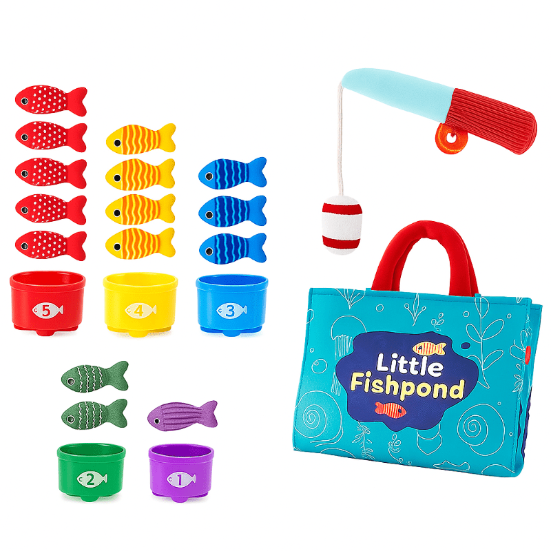 Montessori Cloth Fishing Set 22 Piece with Ocean Mat and Buckets - Babies Mall